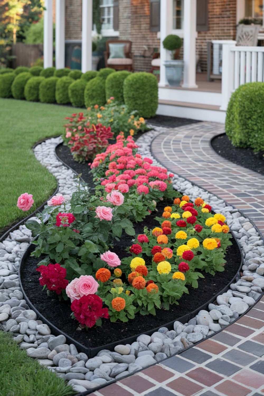 Flower bed ideas front of house With Rocks