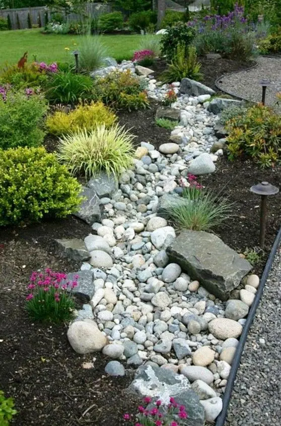 Modern white rock landscaping ideas for front yard